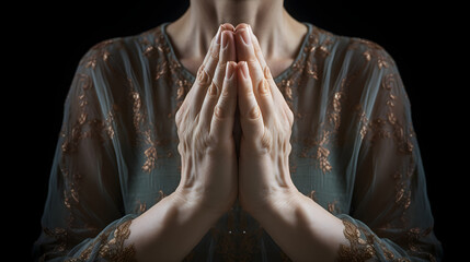Praying hands with faith in religion and belief in God. Power of hope or love and devotion. Prayer position. - obrazy, fototapety, plakaty