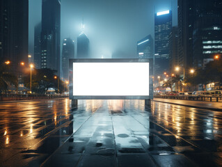 Blank billboard on the street at night. Mockup. Generative AI