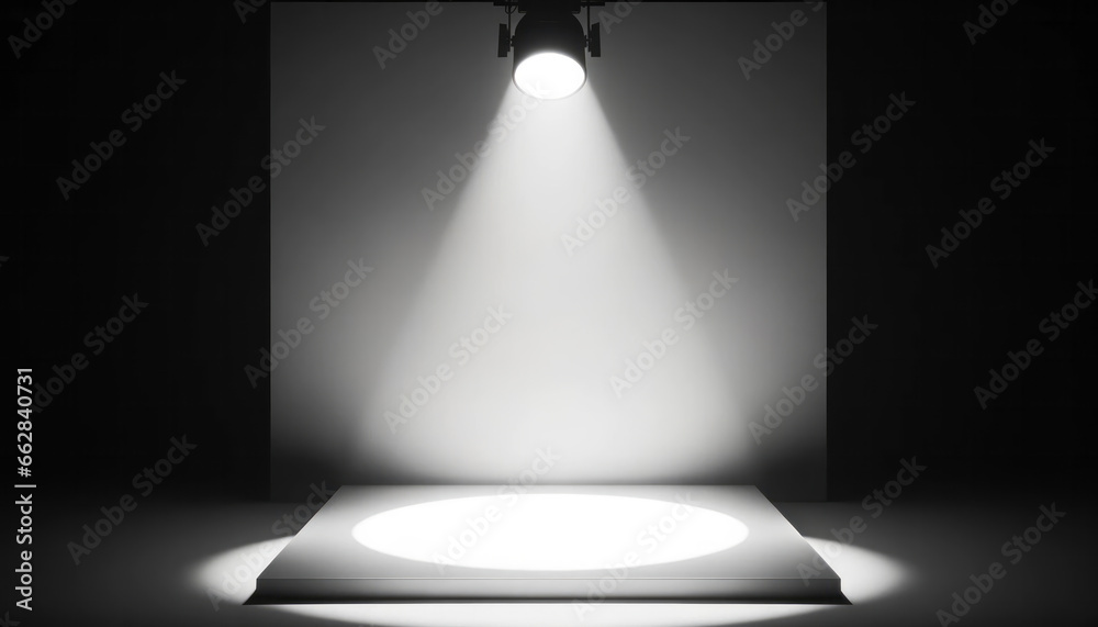 Poster stage illuminated with spotlights background. mockup. generative ai