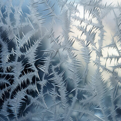Frosty natural pattern on window glass. Abstract winter background.