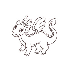 Obraz na płótnie Canvas Cute cartoon dragon. Black and white vector illustration for coloring book. Fairytale character. Oriental fantasy animal. Chinese zodiac sign. New year symbol.