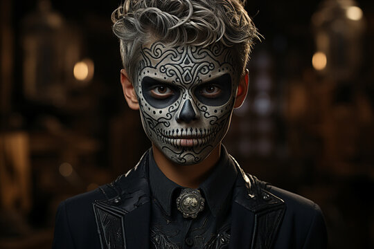 Generative AI picture of halloween personage male costume fantasy character on a black background