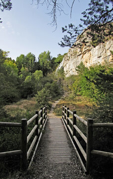 Wooden bridge to the source of the Júcar river.  
