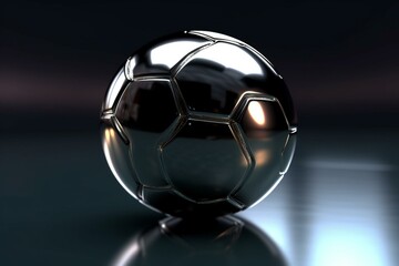 shiny football on dark surface, glassy 3d design. Generative AI