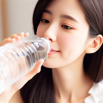 Asian young woman drinking water.