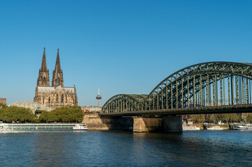 Cologne Cathedral and Hohenzollern Bridge daylight view
