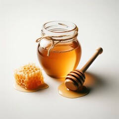 Honey and honeycomb in jar.