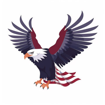 Eagle with an American flag. AI Generated