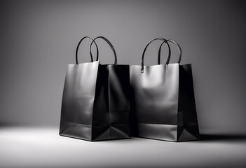 Black Friday, borse nere su sfondo grigio sfumato