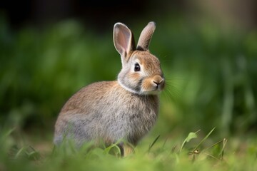 Naklejka na ściany i meble adorable bunny expecting offspring in a grassy space. Generative AI