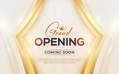 Grand opening luxury invitation design template with glitter light effects, golden elements and 3d editable text effect