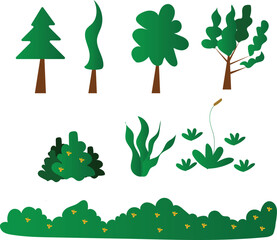 Plants Tree and Grass Bundle Vector