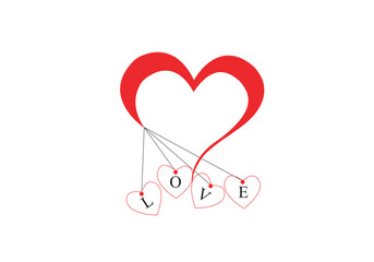Heart line drawing vector illustration silhouette elegant love art ribbon with red colour.