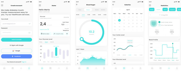 Blood Sugar, Insulin Tracker and Diabetes Control and Healthcare Management Mobile App UI Kit Template