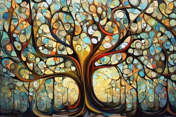Fotobehang Drzewo Grafika kolorowa surrealistyczna obraz Generative AI © Rafa