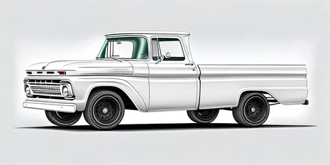 Tuinposter illustration of a muscle cars pickup in vector design, simplicity design of muscle truck © ranchuryukin