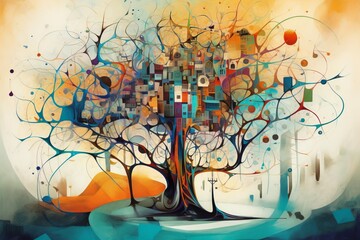 Drzewo Grafika kolorowa surrealistyczna obraz Generative AI