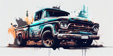 illustration of a muscle cars pickup in vector design, simplicity design of muscle truck