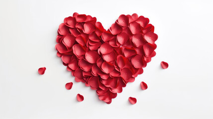 Red rose petals forming a heart shape on a white background made in paper cut craft,  Layered paper