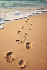 realistic photo of being at the beach with foot-print in the sand