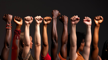 Fototapeta premium Raised fist of a women for international women day and the feminist movement. March 8 for feminism.
