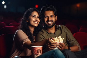 Obraz na płótnie Canvas Couple enjoying movie in cinema hall