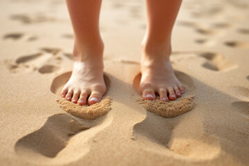 Fototapeta na wymiar realistic photo of being at the beach with feet in the sand