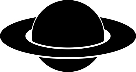Simple Flat Monochrome Saturn Planet Icon. Vector Image.