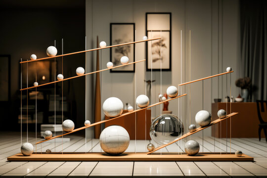 a model of a physical object or system with balls of different materials forming balance
