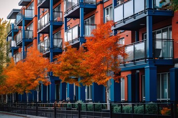 Fototapeta premium Modern apartment complex, new homes, generative ai.