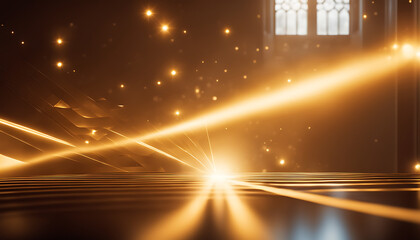 Effect of golden light rays with geometric forms, abstract background with golden rays