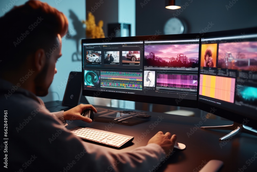 Aufkleber Artistic process enhanced: Close-up of creator using AI for content development