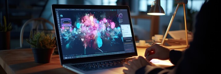 Creative person uses AI-powered neural networks for art and music, epitomizing AI-creativity