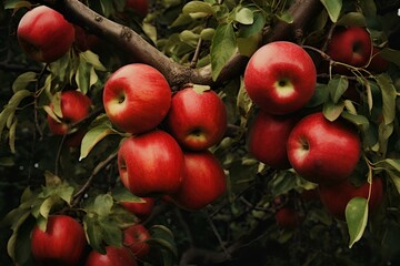 Obraz premium red apples on a tree AI Generative 