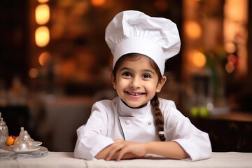 Cute little girl in chef or cook costume