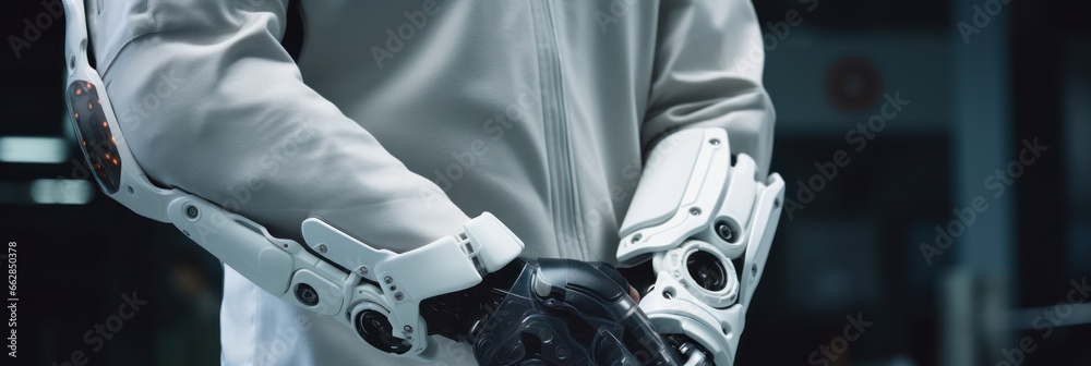 Poster ai transformative healthcare role captured as individual use mobility-focused robotic exoskeleton