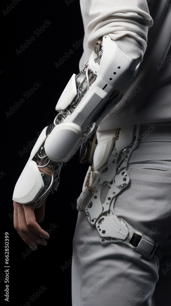 Poster revolutionary ai in healthcare: close-up of a person utilizing mobility-enhancing robotic suit
