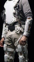 Fototapeta na wymiar Close-up: Robotic exoskeleton suit powered by AI, revolutionizing healthcare mobility