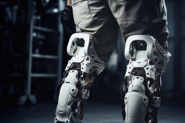 Robotic exoskeleton aids person's mobility, highlighting AI's role in health. Advanced mobility tech