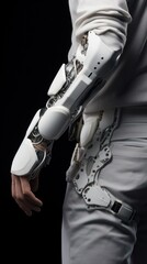 Revolutionary AI in healthcare: Close-up of a person utilizing mobility-enhancing robotic suit