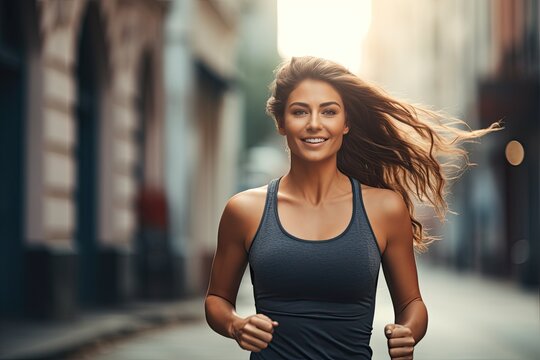 Vibrant concept of a joyful woman jogging in the great outdoors