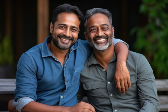 Two Indian Men Smiling With Their Arms Around Each Other