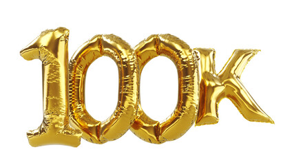 Thank you one hundred thousand or 100K subscribers. 3D render of gold one hundred thousand balloons...
