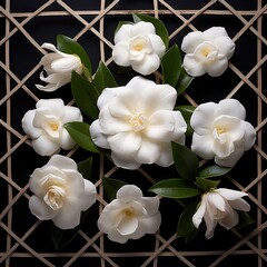 Naklejka na ściany i meble Gardenia Grid: White gardenias placed in a grid format, offering structure amidst their delicate fragrance