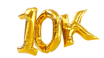 Thank you ten thousand or 10K subscribers. 3D render of gold ten thousand balloons isolated on white background.