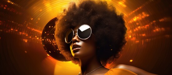 Disco with afro hair at the club With copyspace for text
