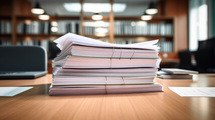 Stack of documents on the office desk.