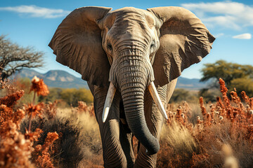 close-up of an african elephant in the savanna, wildlife