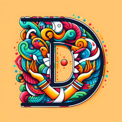 letter &ldquo;D&rdquo; in the center modern typography with Indian colors festival