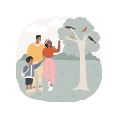 Birdwatching isolated cartoon vector illustration. Happy family watching birds, wildlife survey, hands-on activities together, people lifestyle, enjoying environment vector cartoon.